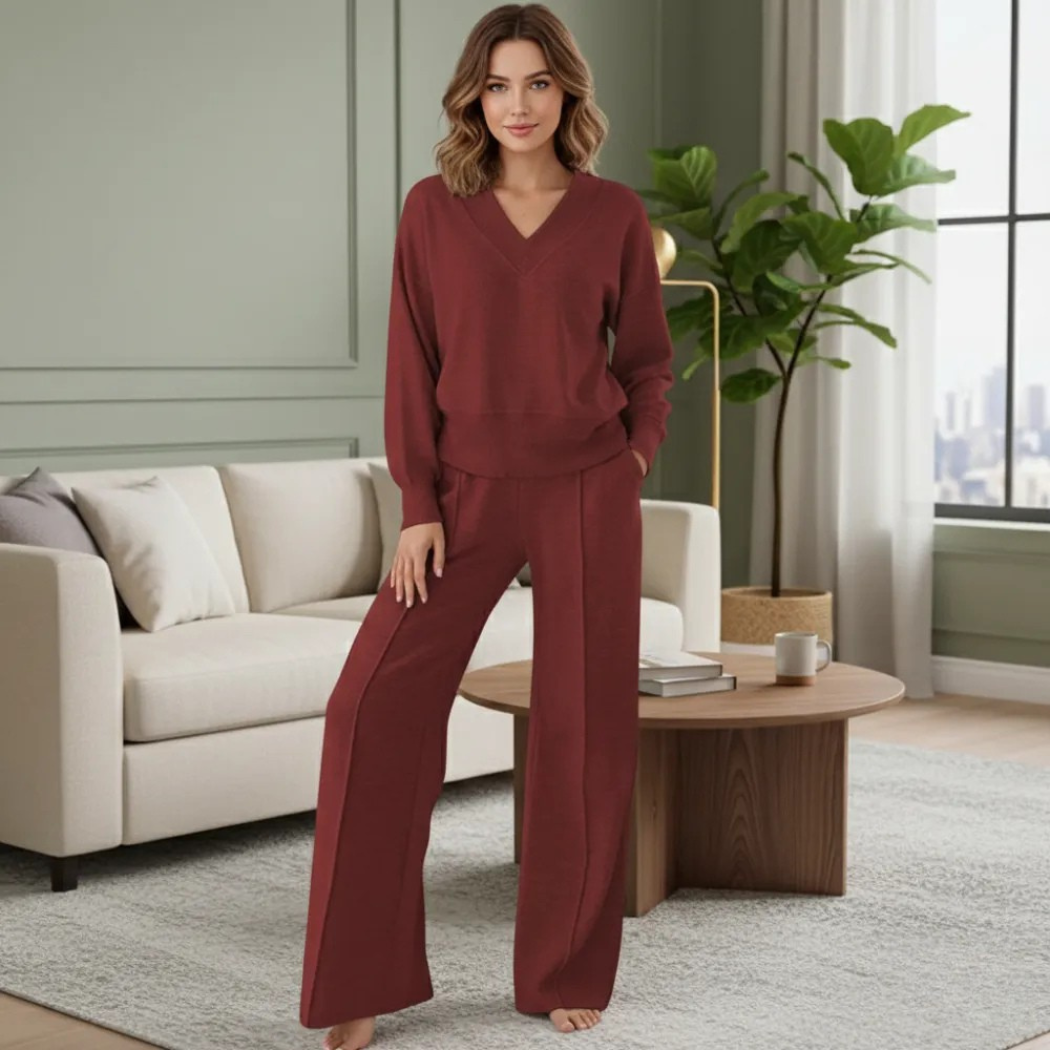 Cozy V Shape Lounge Set with Wide Pants - Image 6