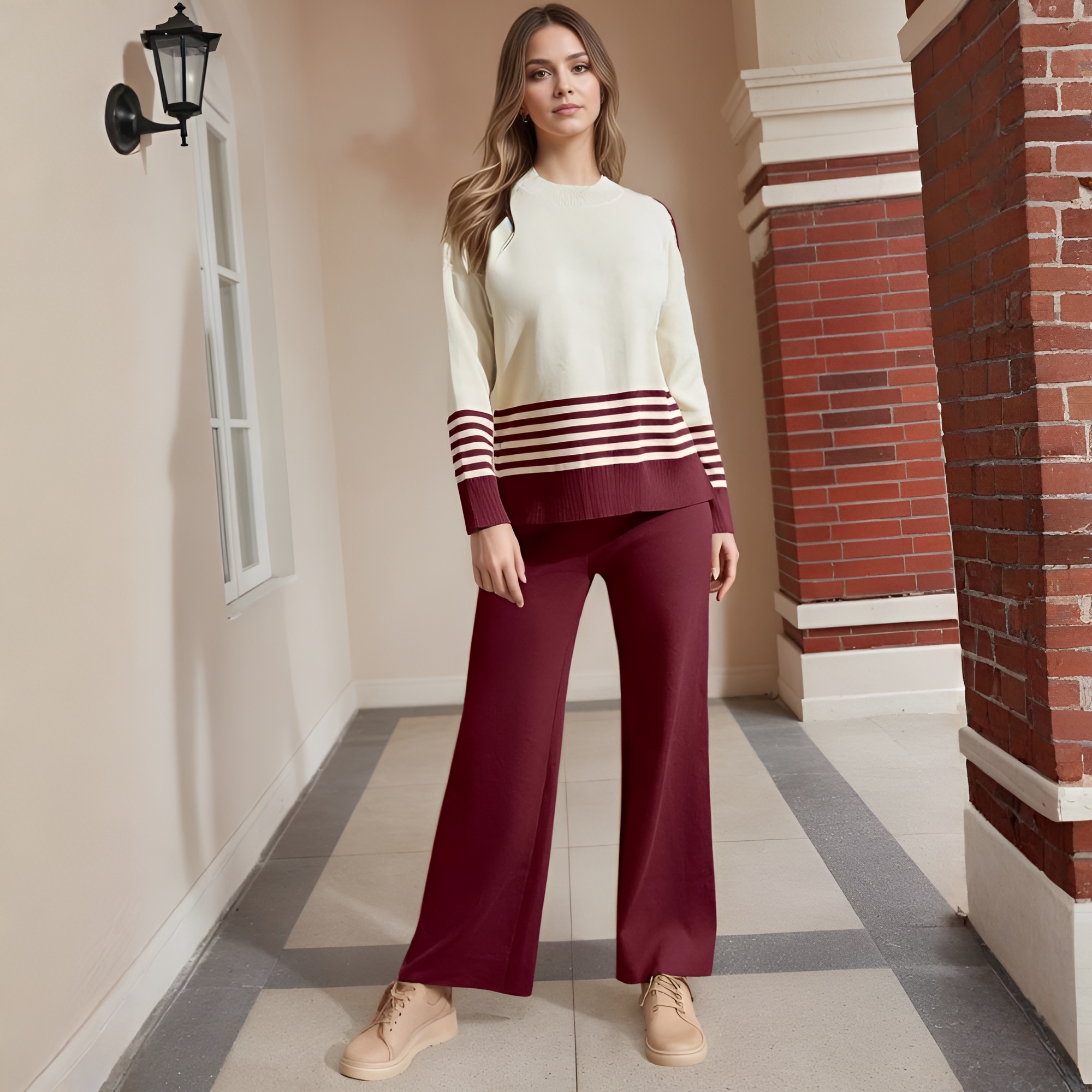 Two Piece Lounge Sets For Women With Knitted Pullover Sweater And Matching Pants - Image 12