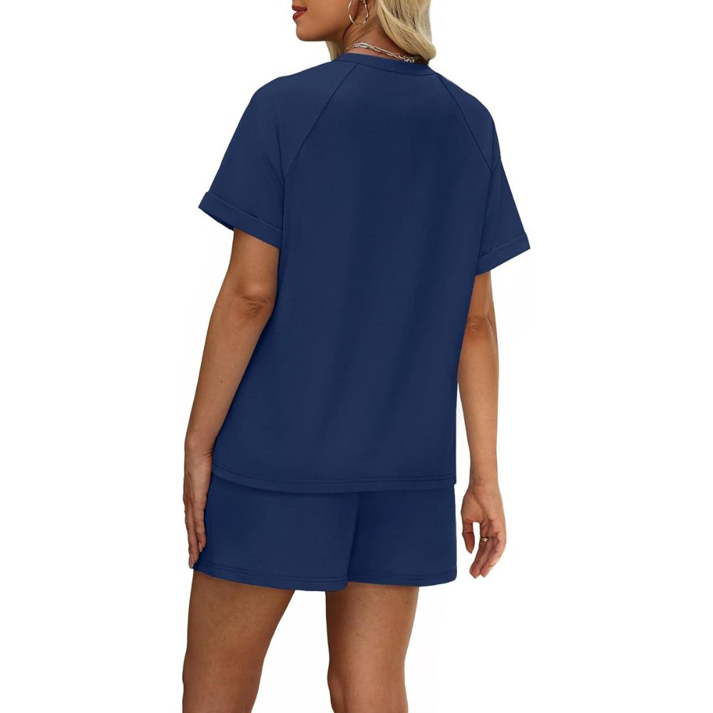 Two Piece Lounge Sets With Short Sleeve T Shirt And Drawstring Shorts With Pockets For Women - Image 8