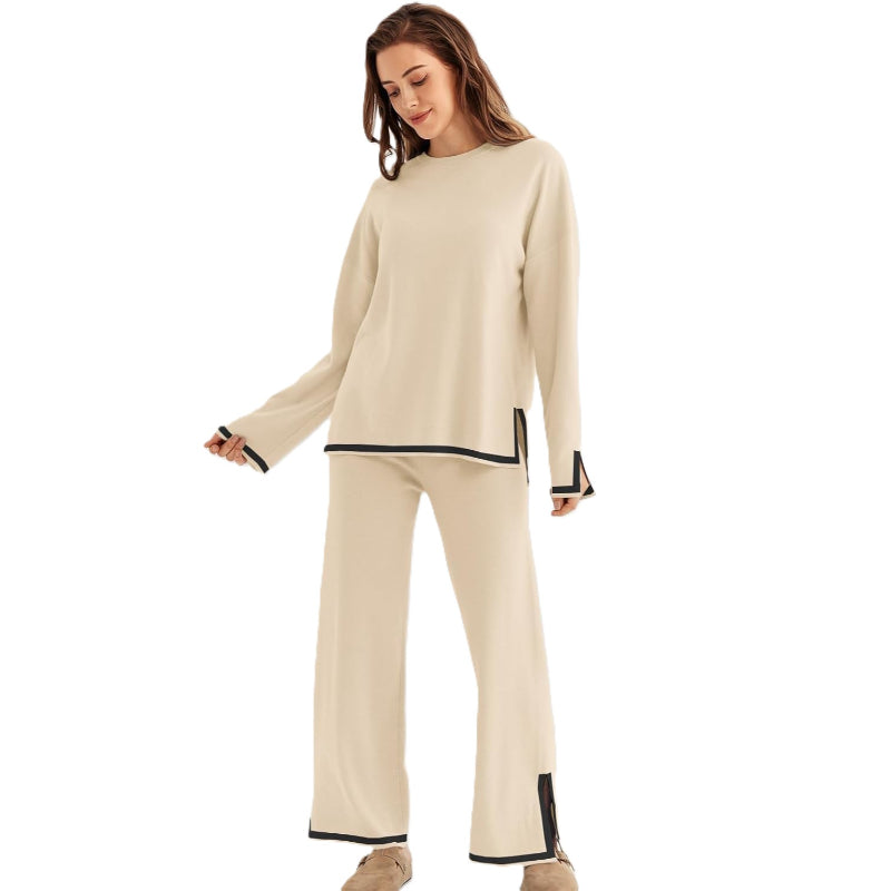 Two Piece Knit Lounge Set With Long Sleeve Top And Pants - Image 4