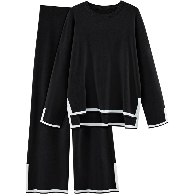 Two Piece Knit Lounge Set With Long Sleeve Top And Pants - Image 7