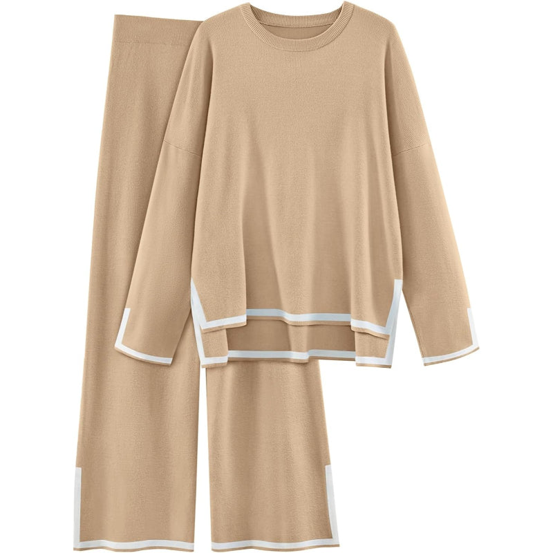 Two Piece Knit Lounge Set With Long Sleeve Top And Pants - Image 5