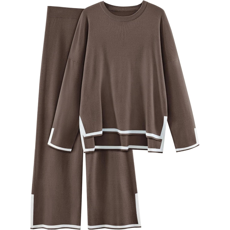 Two Piece Knit Lounge Set With Long Sleeve Top And Pants - Image 6