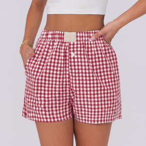 Boxer Shorts for Women Gingham Pajama 2026 Summer Casual Lounge Sleep Plaid Shorts Y2K Beach Bottoms