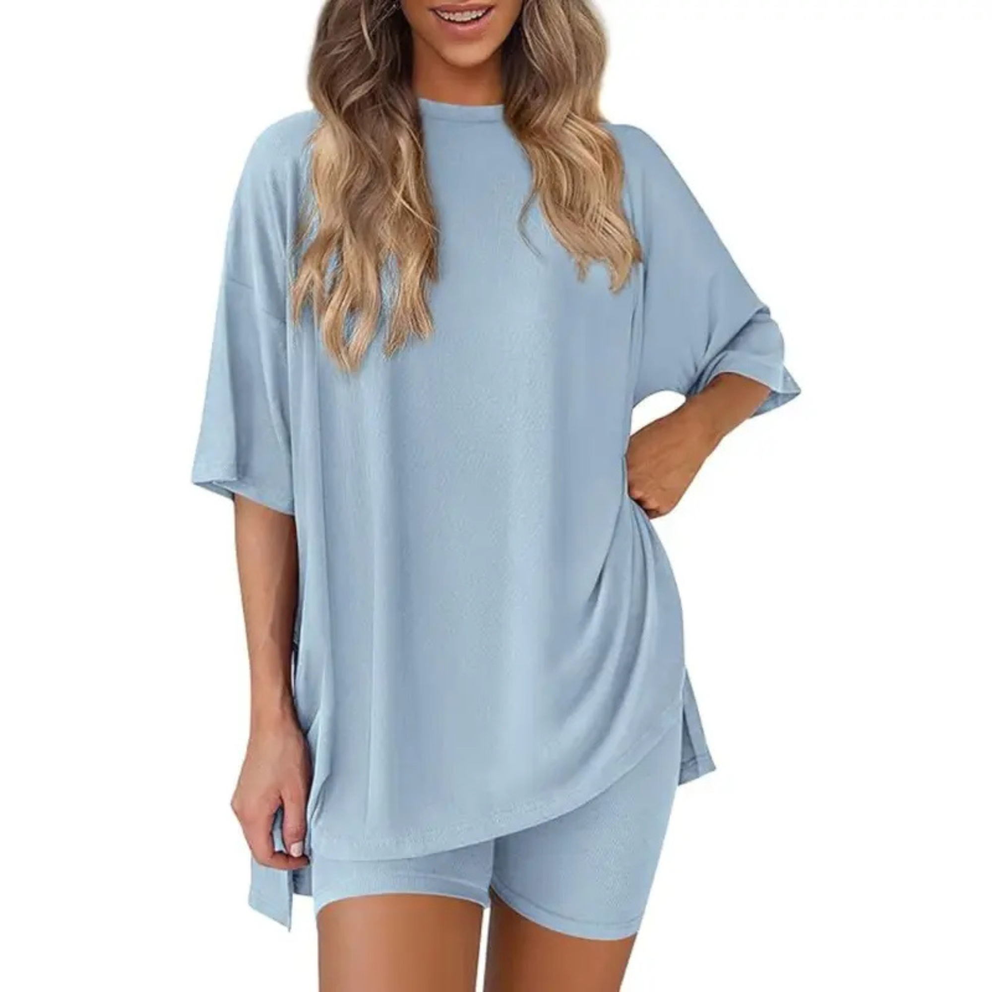 Oversized Top And Shorts Two Piece Lounge Set For Women - Image 15