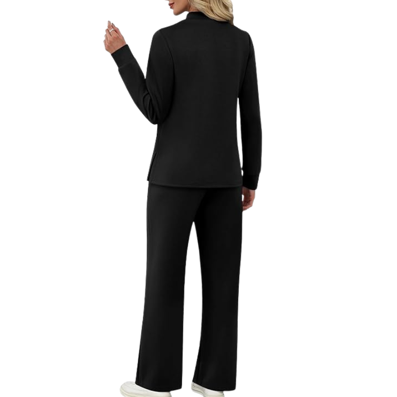 Two Piece Travel Ready Lounge Outfit With Long Sleeve Top And Loose Pants For Women - Image 3