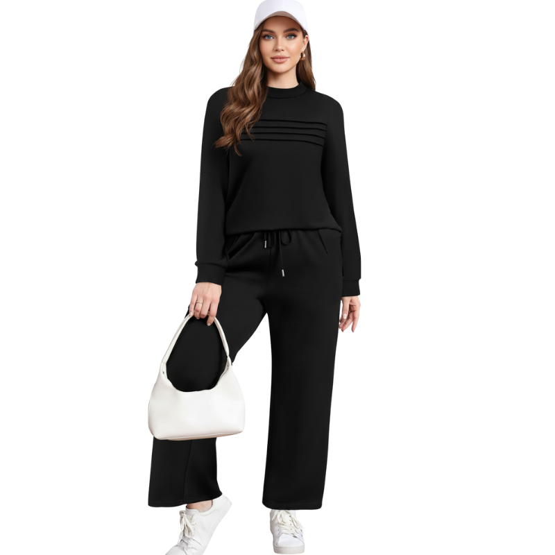 Two Piece Travel Ready Lounge Outfit With Long Sleeve Top And Loose Pants For Women - Image 5