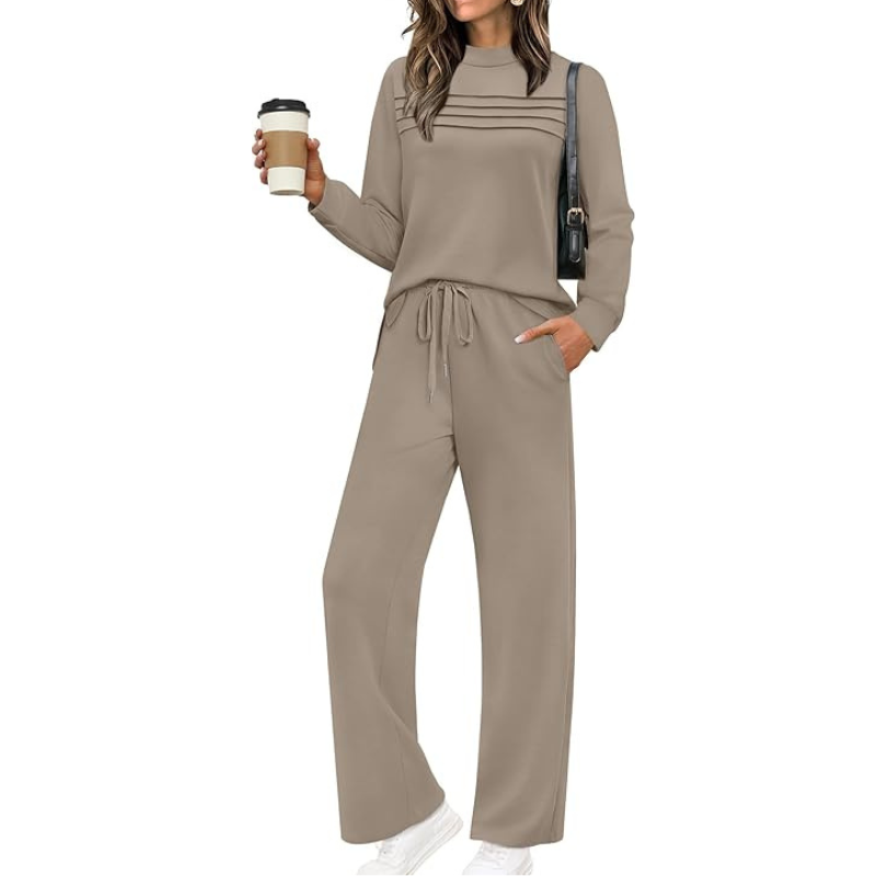 Two Piece Travel Ready Lounge Outfit With Long Sleeve Top And Loose Pants For Women - Image 8