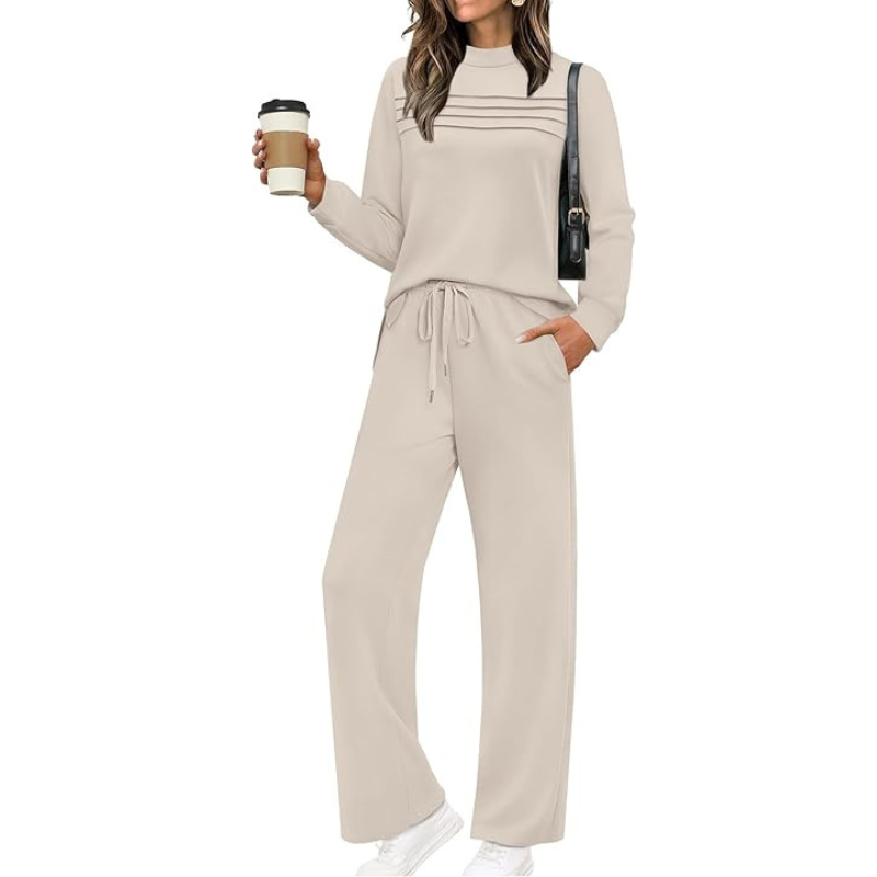 Two Piece Travel Ready Lounge Outfit With Long Sleeve Top And Loose Pants For Women - Image 12