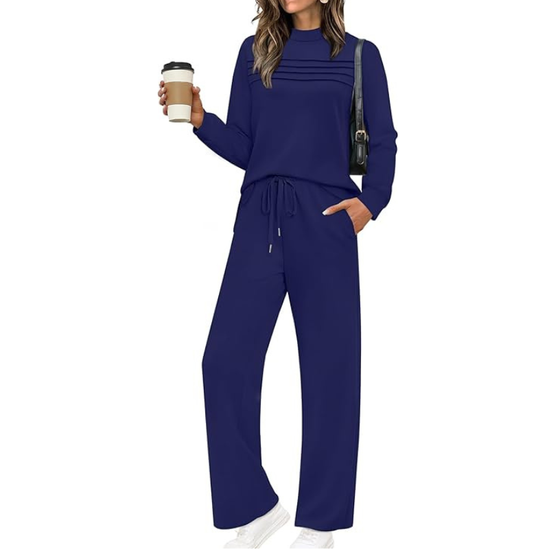 Two Piece Travel Ready Lounge Outfit With Long Sleeve Top And Loose Pants For Women - Image 6
