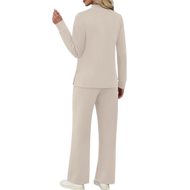 Two Piece Travel Ready Lounge Outfit With Long Sleeve Top And Loose Pants For Women - Image 13