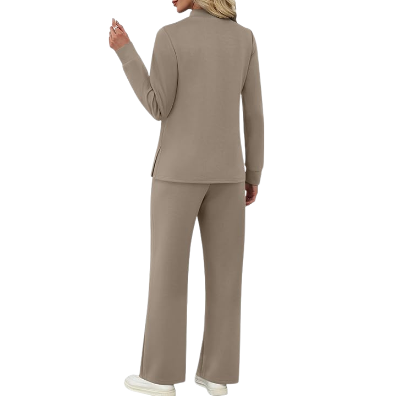 Two Piece Travel Ready Lounge Outfit With Long Sleeve Top And Loose Pants For Women - Image 9