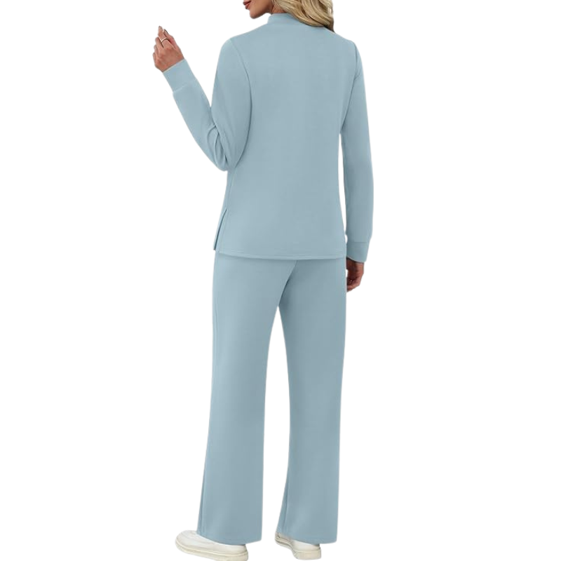Two Piece Travel Ready Lounge Outfit With Long Sleeve Top And Loose Pants For Women - Image 23