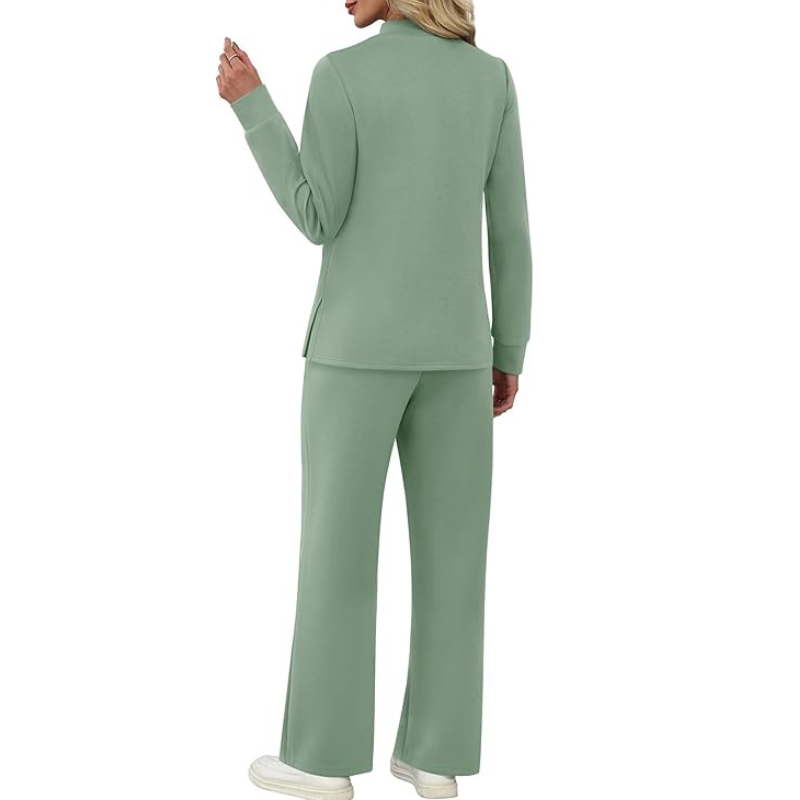 Two Piece Travel Ready Lounge Outfit With Long Sleeve Top And Loose Pants For Women - Image 19