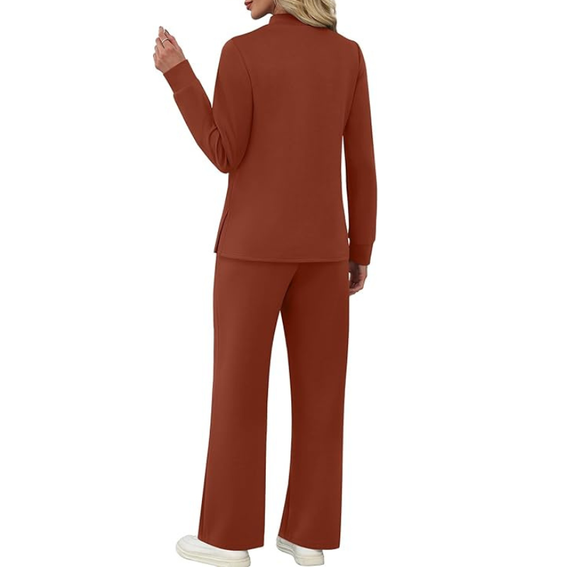 Two Piece Travel Ready Lounge Outfit With Long Sleeve Top And Loose Pants For Women - Image 15