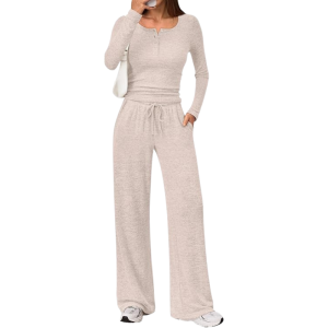 Two Piece Matching Lounge Sets With Sweater Top And Wide Pants For Women