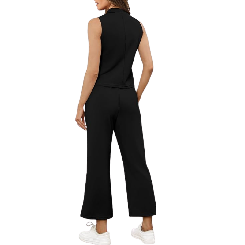 Two Piece Matching Lounge Outfits With Sleeveless Top And Wide Crop Pants For Women - Image 4
