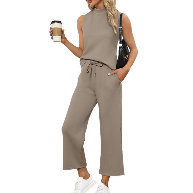 Two Piece Matching Lounge Outfits With Sleeveless Top And Wide Crop Pants For Women - Image 9