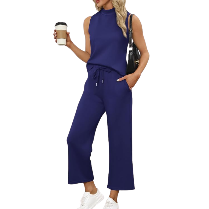 Two Piece Matching Lounge Outfits With Sleeveless Top And Wide Crop Pants For Women - Image 5