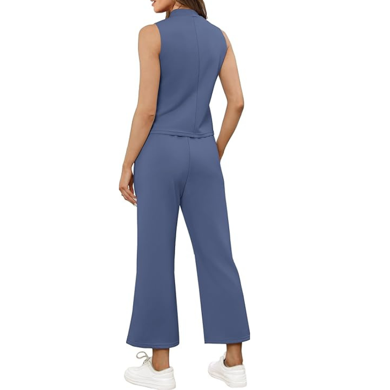 Two Piece Matching Lounge Outfits With Sleeveless Top And Wide Crop Pants For Women - Image 8