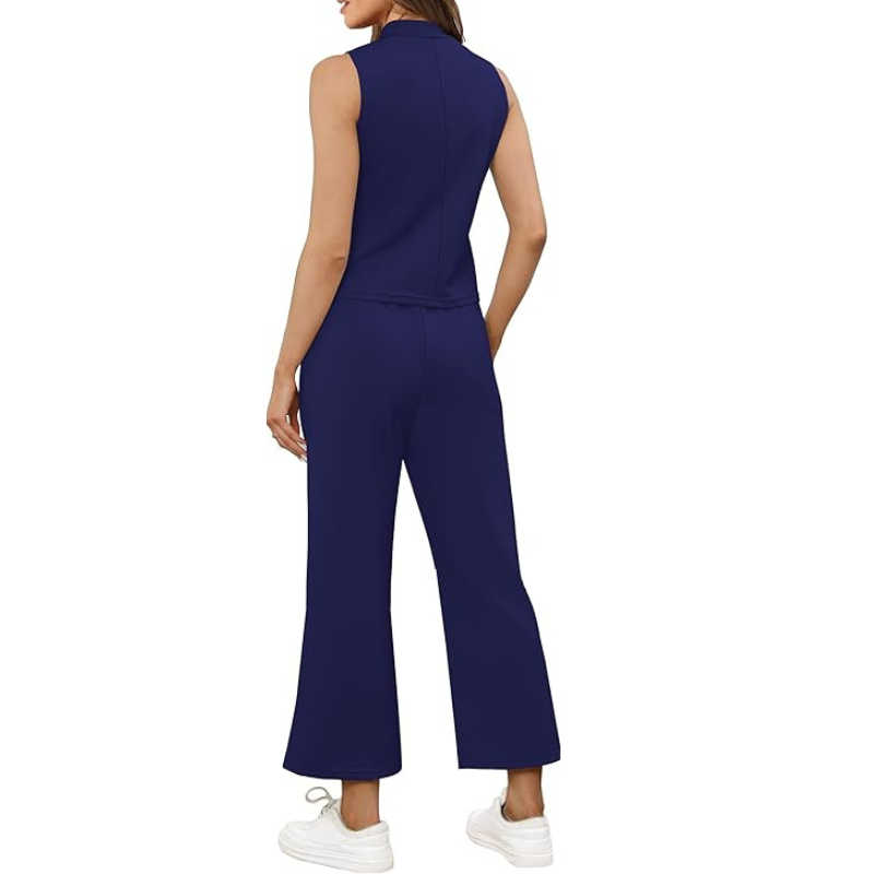 Two Piece Matching Lounge Outfits With Sleeveless Top And Wide Crop Pants For Women - Image 6