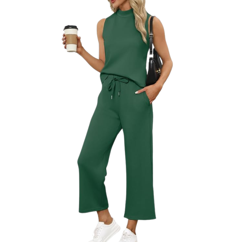 Two Piece Matching Lounge Outfits With Sleeveless Top And Wide Crop Pants For Women - Image 13