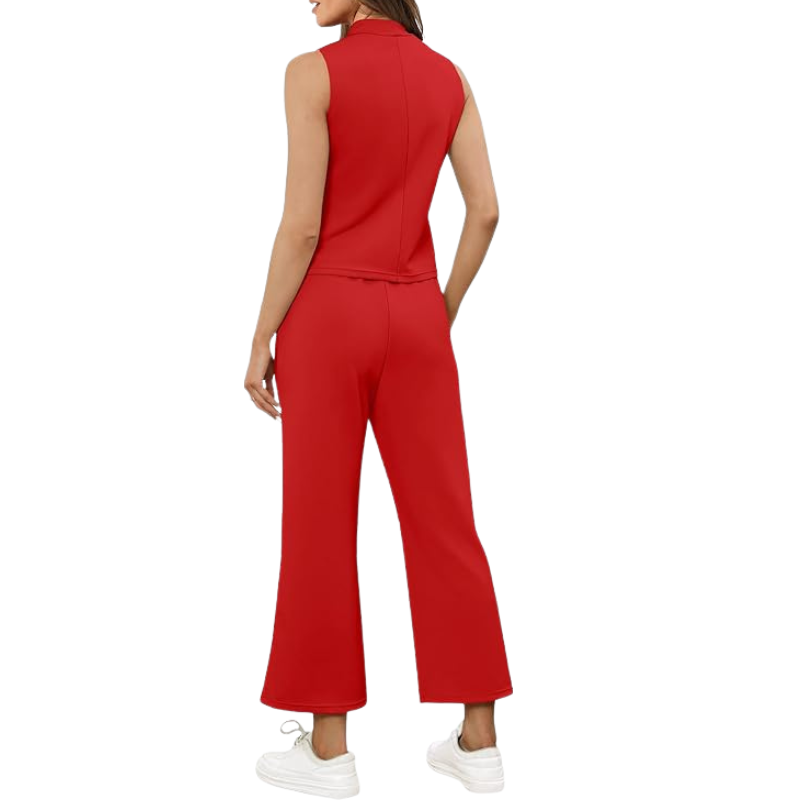 Two Piece Matching Lounge Outfits With Sleeveless Top And Wide Crop Pants For Women - Image 16