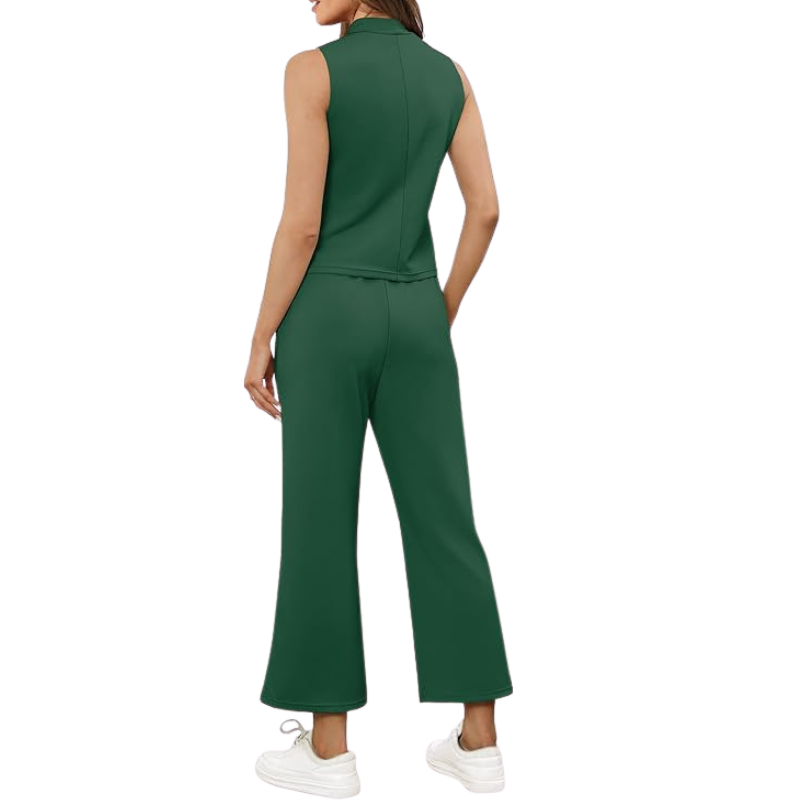 Two Piece Matching Lounge Outfits With Sleeveless Top And Wide Crop Pants For Women - Image 14