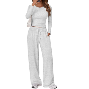 Ruching Top And Wide Drawstring Pants Lounge Set