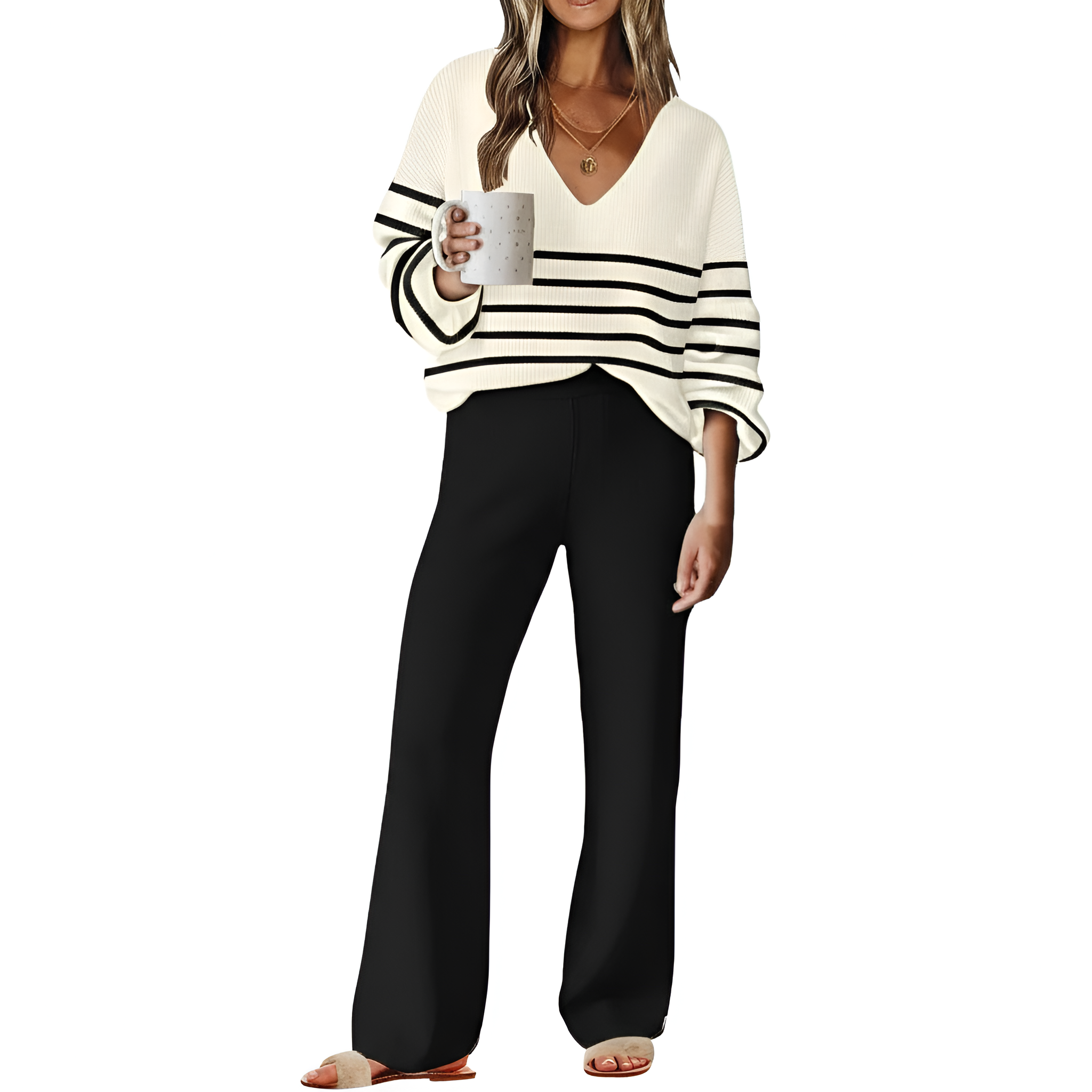 Two Piece Lounge Sets For Women With Knit Sweater Top And And Matching Pants - Image 12