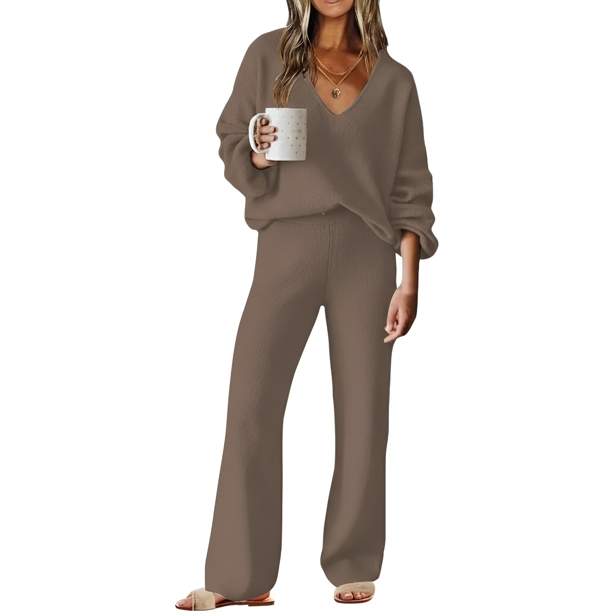 Two Piece Lounge Sets For Women With Knit Sweater Top And And Matching Pants - Image 10