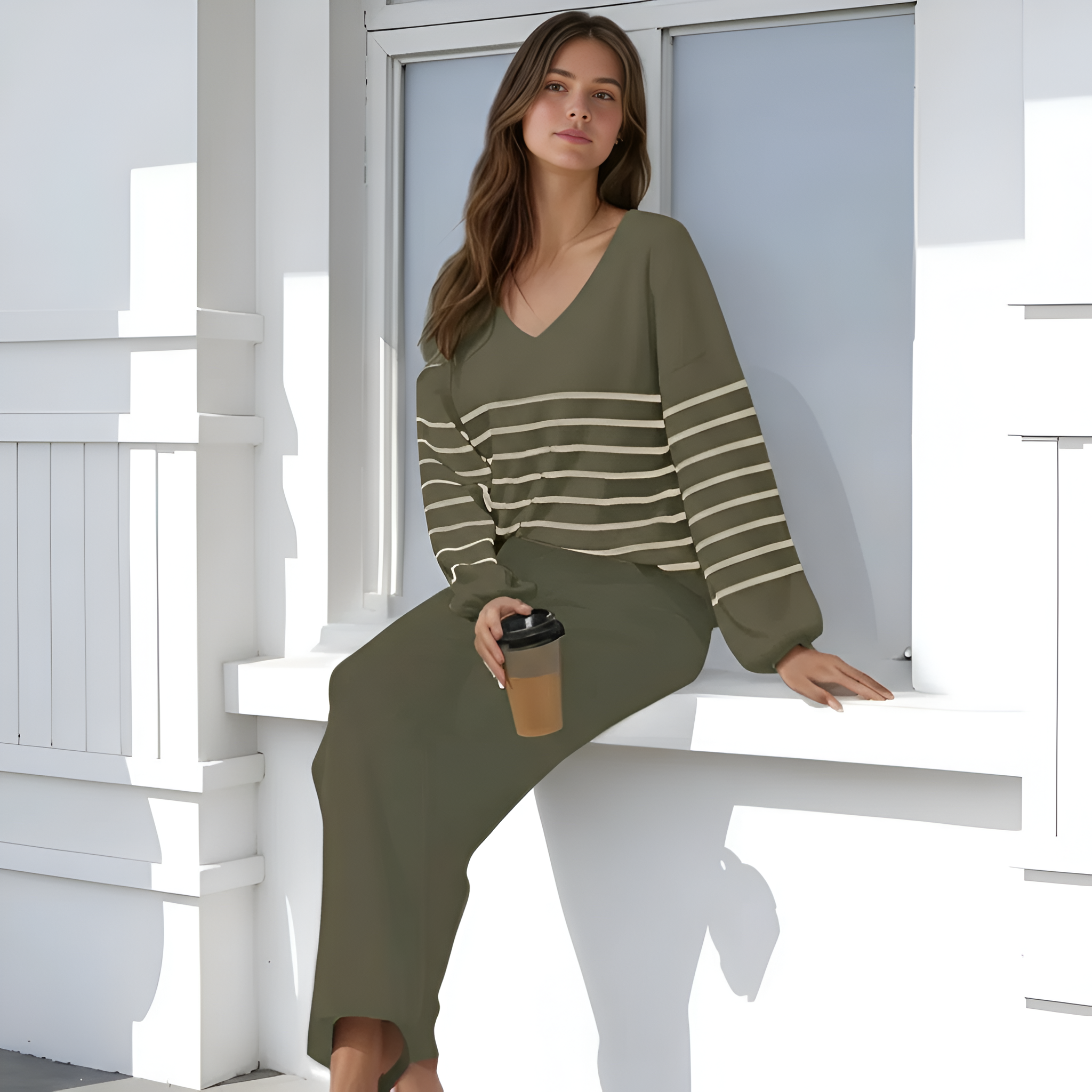 Two Piece Lounge Sets For Women With Knit Sweater Top And And Matching Pants - Image 3