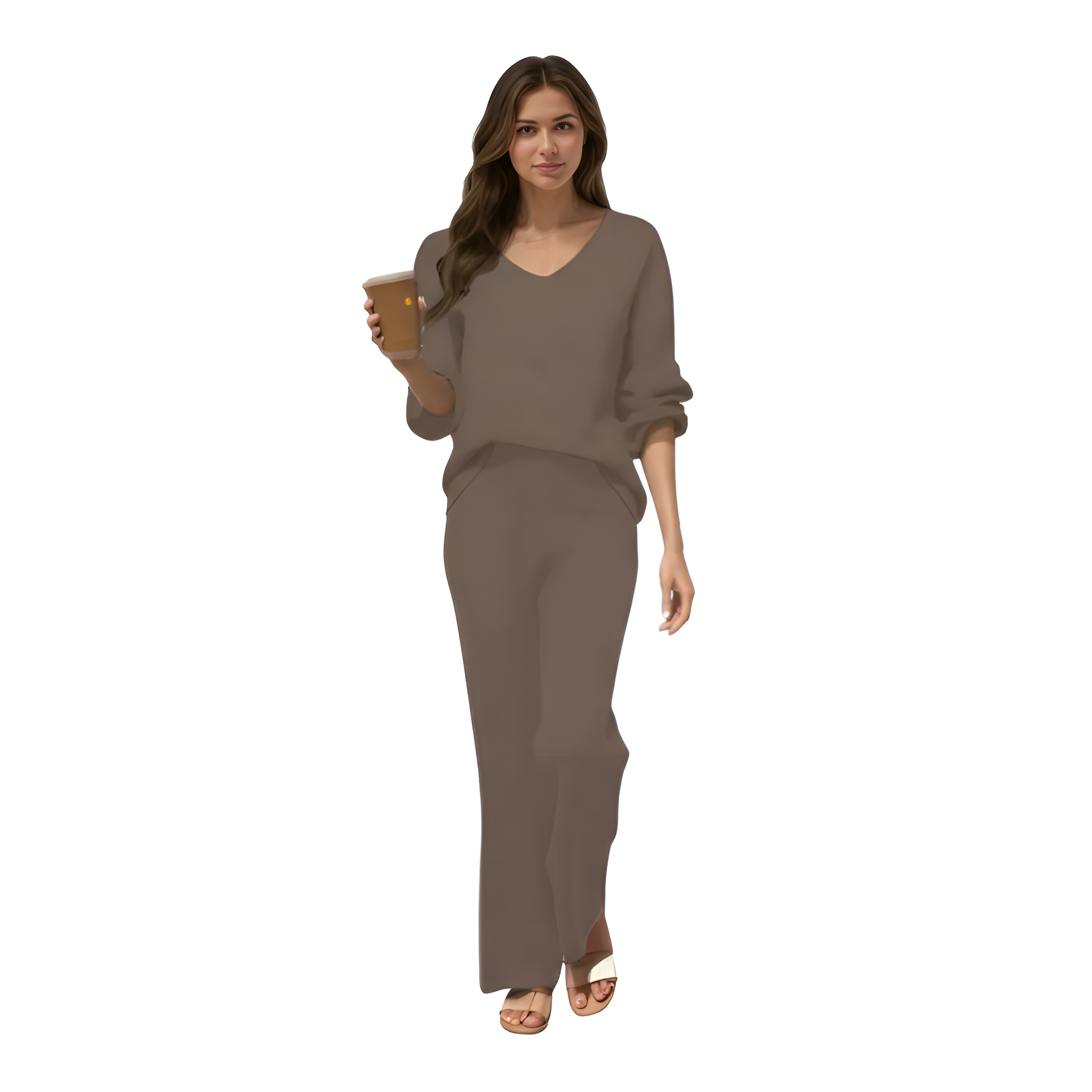 Two Piece Lounge Sets For Women With Knit Sweater Top And And Matching Pants - Image 8