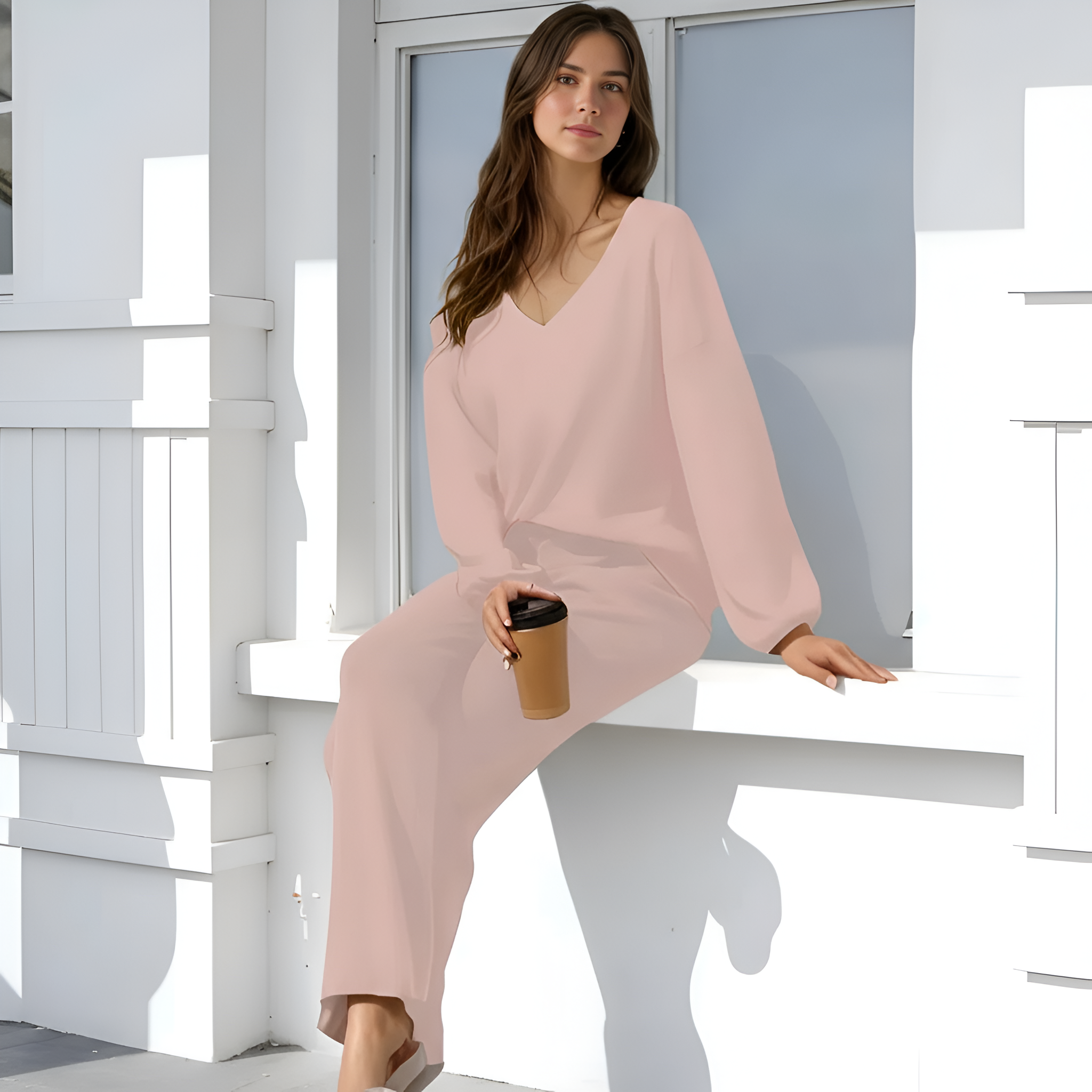 Two Piece Lounge Sets For Women With Knit Sweater Top And And Matching Pants - Image 5