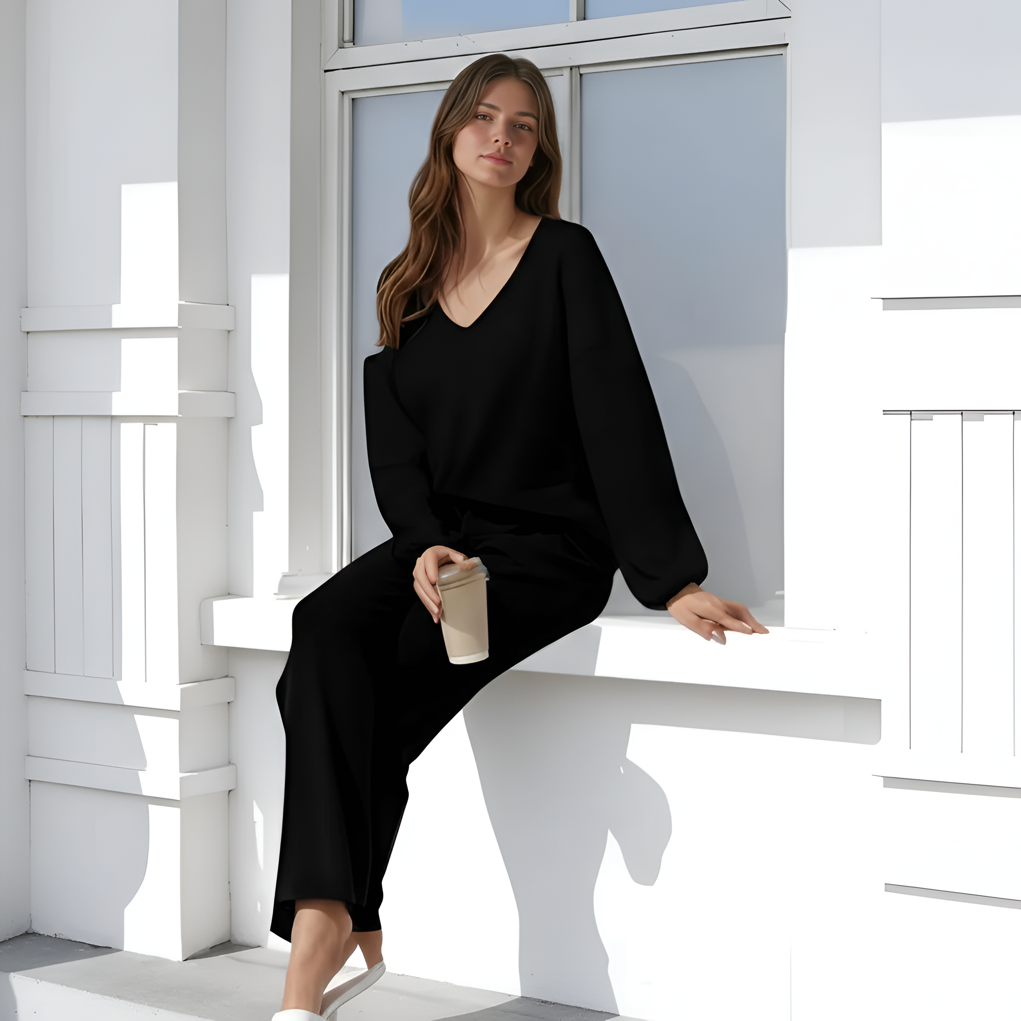 Two Piece Lounge Sets For Women With Knit Sweater Top And And Matching Pants - Image 7