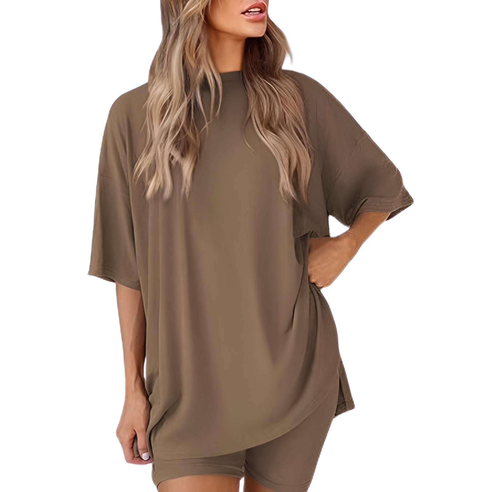 Two Piece Lounge Sets For Women With Oversized T Shirt And Biker Shorts - Image 28
