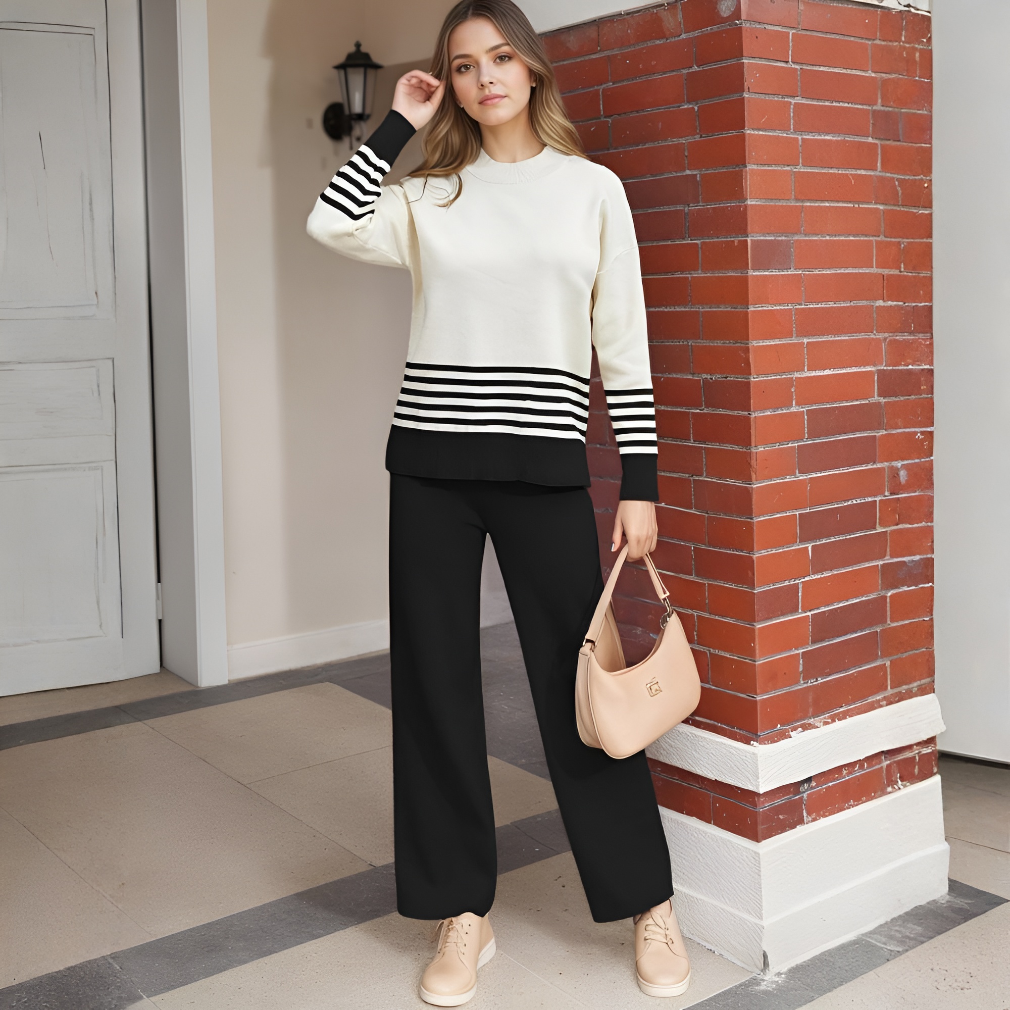 Two Piece Lounge Sets For Women With Knitted Pullover Sweater And Matching Pants - Image 3