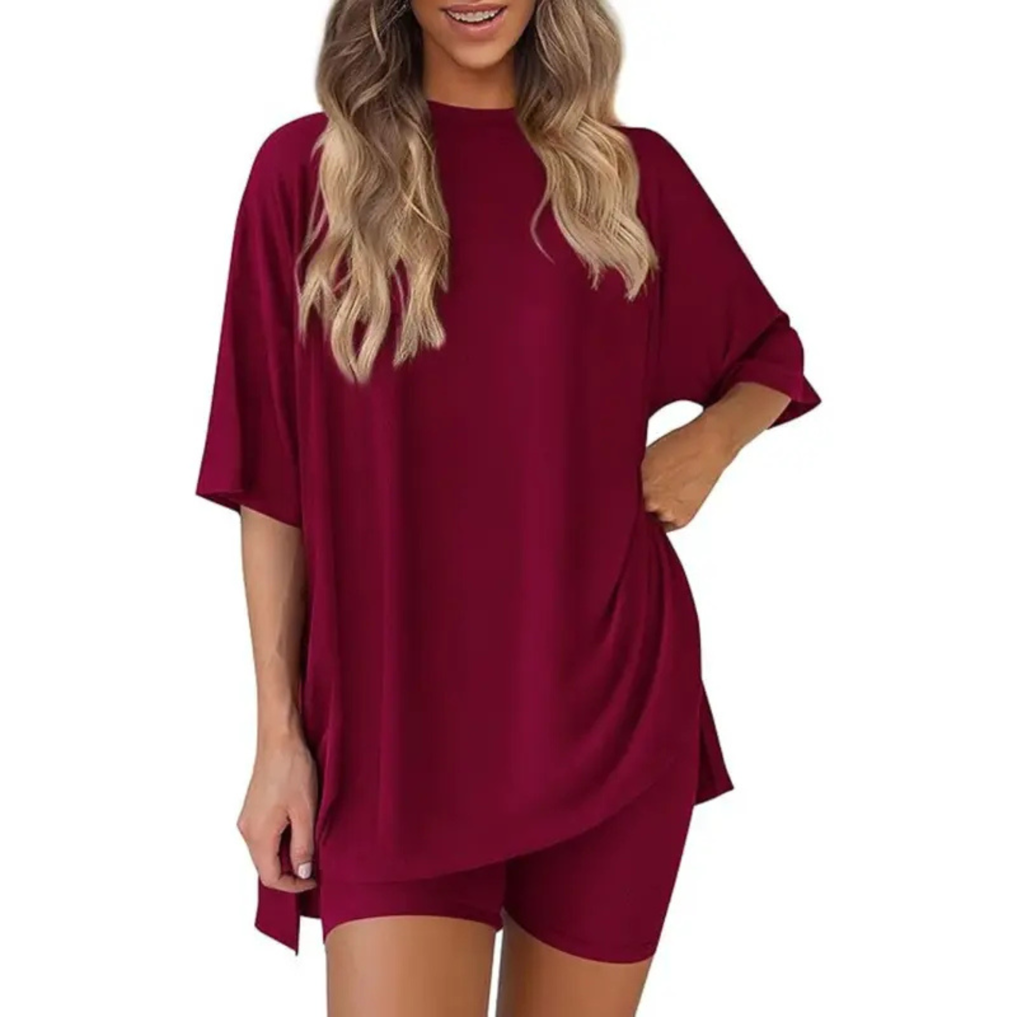Oversized Top And Shorts Two Piece Lounge Set For Women - Image 3
