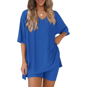 Oversized Loose Fit Top And Shorts Matching Lounge Two Piece Set For Women