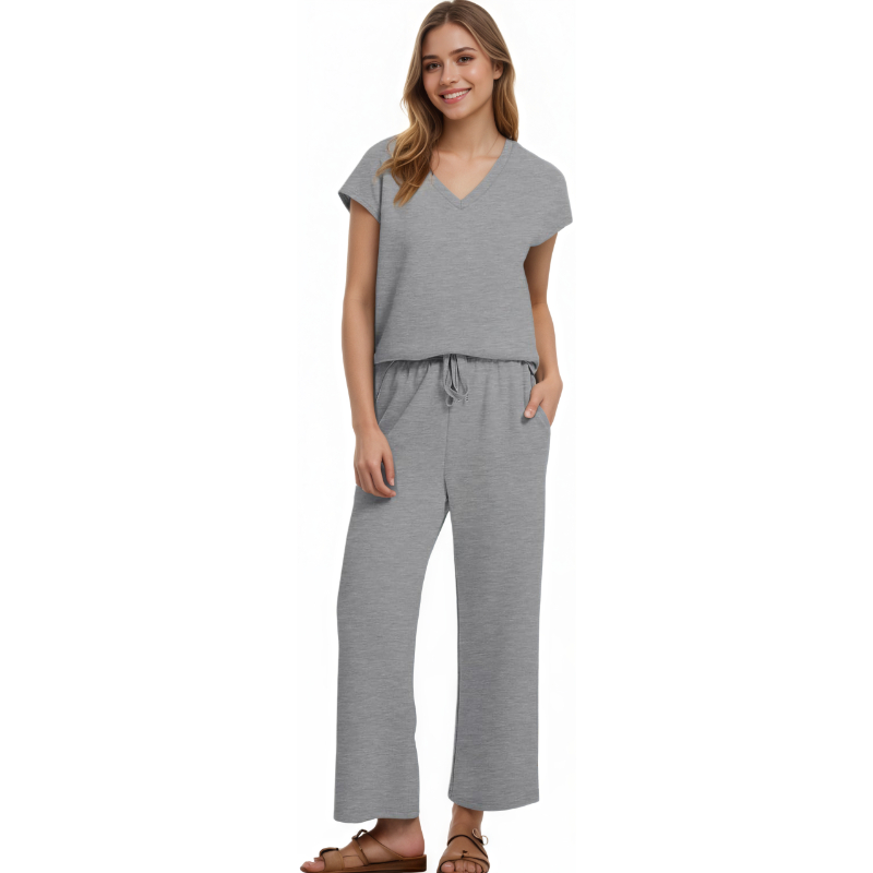 Two Piece Lounge Set With Short Sleeve Top And Pants For Women - Image 20