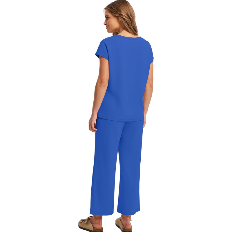 Two Piece Lounge Set With Short Sleeve Top And Pants For Women - Image 8