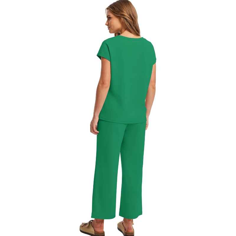 Two Piece Lounge Set With Short Sleeve Top And Pants For Women - Image 9