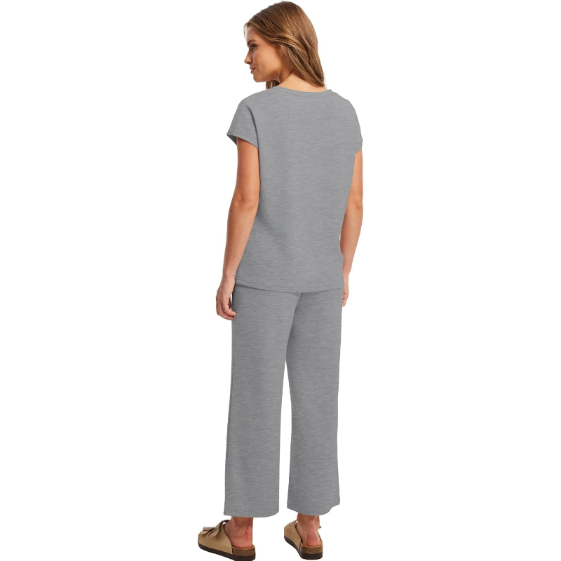 Two Piece Lounge Set With Short Sleeve Top And Pants For Women - Image 17