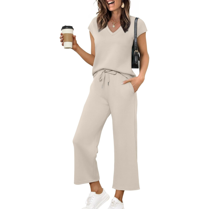 Two Piece Lounge Set With Short Sleeve Top And Pants For Women - Image 21