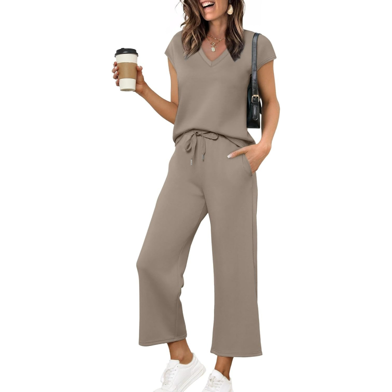 Two Piece Lounge Set With Short Sleeve Top And Pants For Women - Image 34