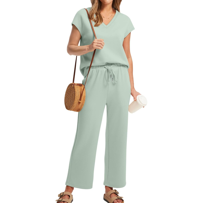 Two Piece Lounge Set With Short Sleeve Top And Pants For Women - Image 38