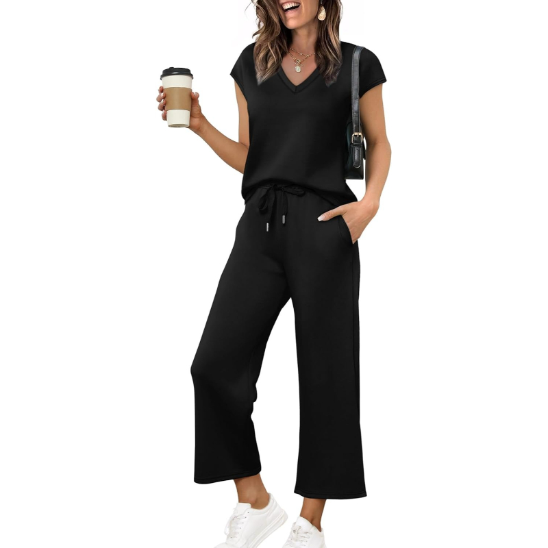 Two Piece Lounge Set With Short Sleeve Top And Pants For Women - Image 15
