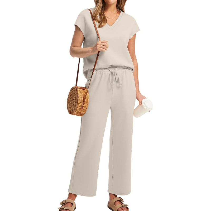 Two Piece Lounge Set With Short Sleeve Top And Pants For Women - Image 22