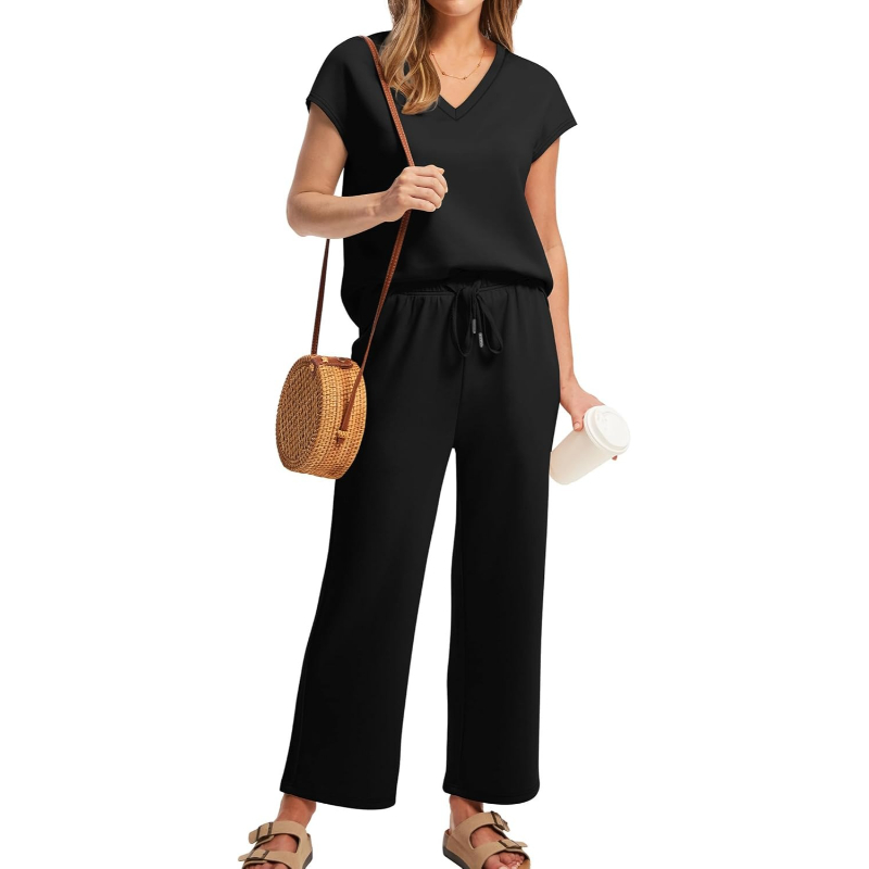 Two Piece Lounge Set With Short Sleeve Top And Pants For Women - Image 14