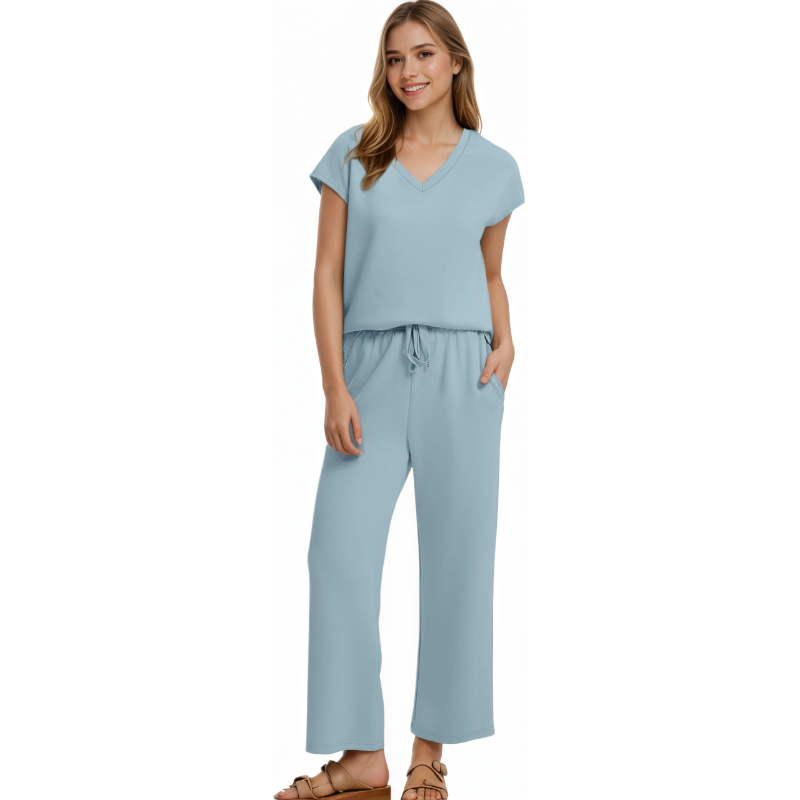 Two Piece Lounge Set With Short Sleeve Top And Pants For Women - Image 28